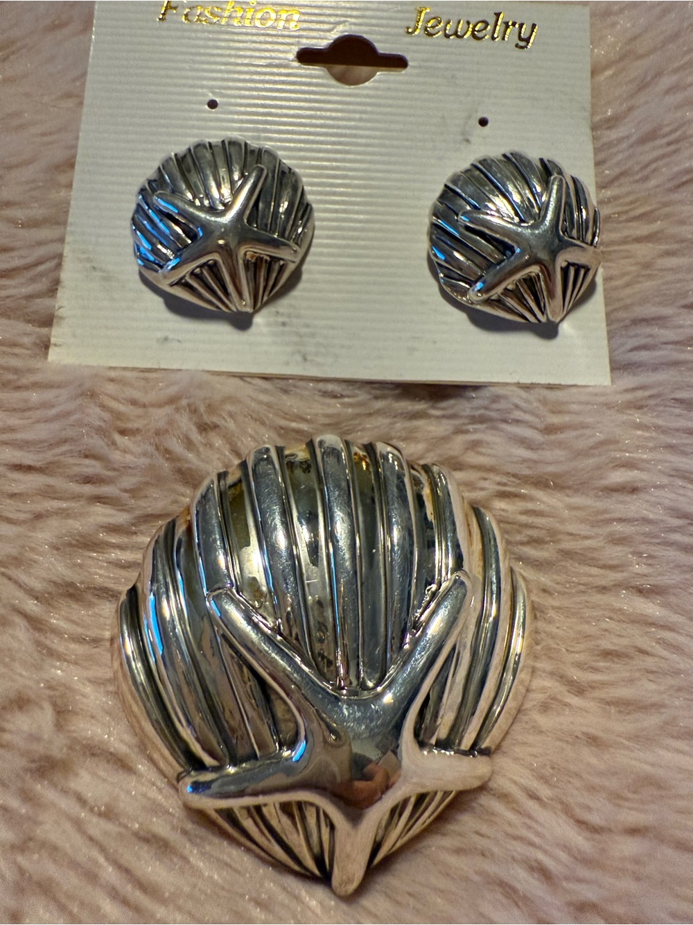 Silver Starfish Shell Brooch/Pendant and Earring Set